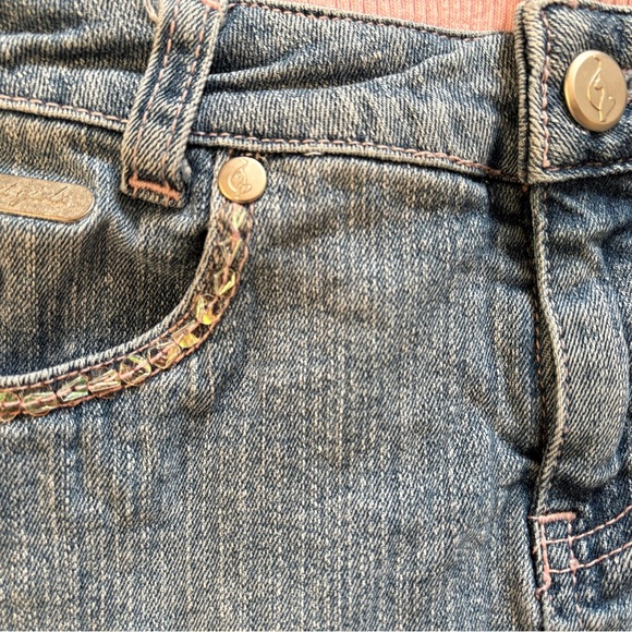 Y2K Baby Phat Kids (Size 8) Denim Skirt - Embroidered Cat Logo Rhinestone Detail - Picture 4 of 5